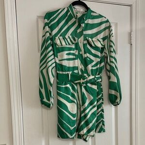 Green and White Patterned Jumpsuit